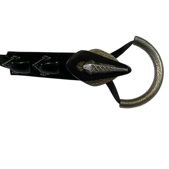 Unbranded textured black belt with silver embellishments.